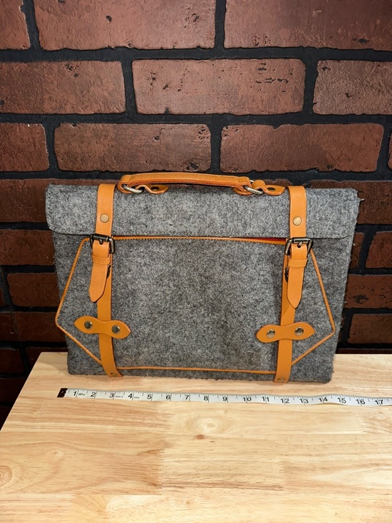 Other - Gray Felt Laptop Bag with Tan Leather Straps